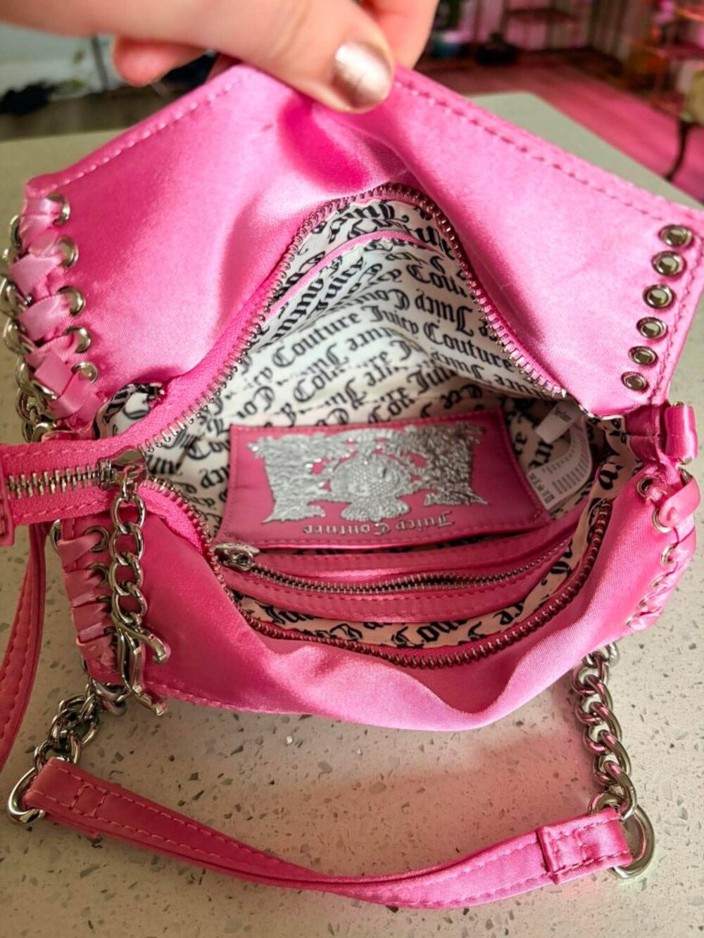 COLLECTOR Juicy Couture Hot Pink Rhinestone Satin Shoulder Bag | Y2K McBling - Picture 4 of 5